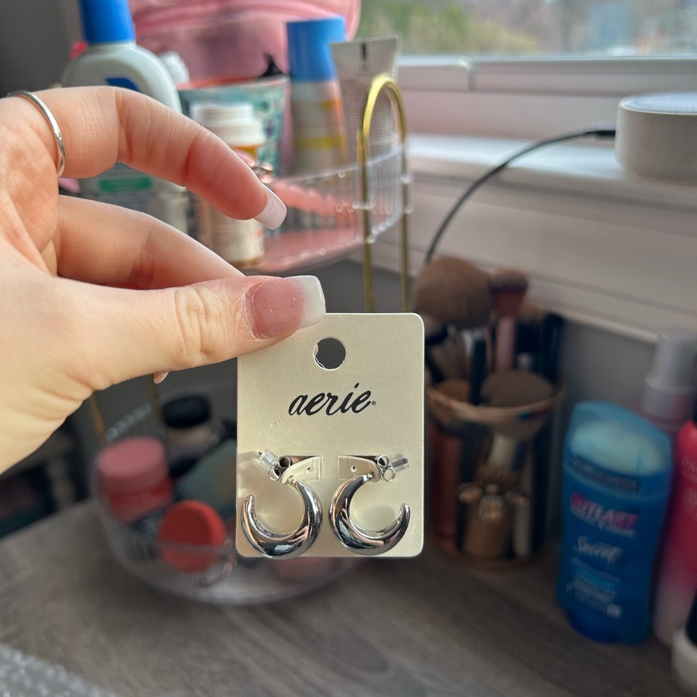 Aerie Shiny Silver Hoop Earrings